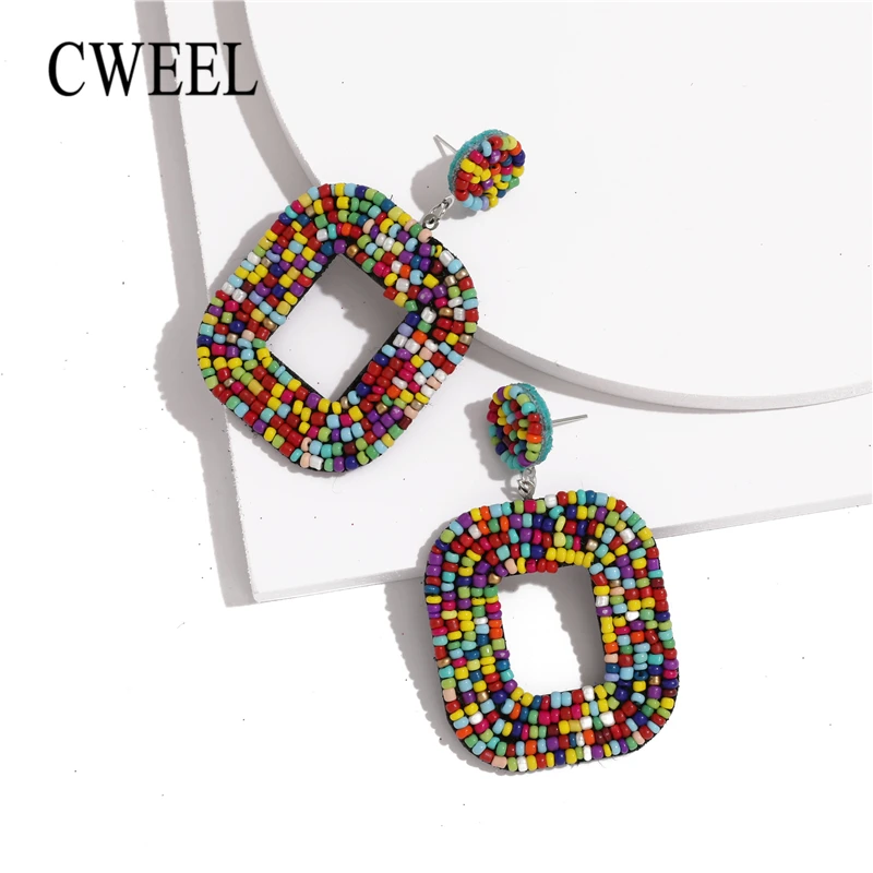 

CWEEL Boho Colorful Beaded Drop Earrings for Women Girls Wedding Jewelry 2019 Fashion Designs Dangle Statement Earrings