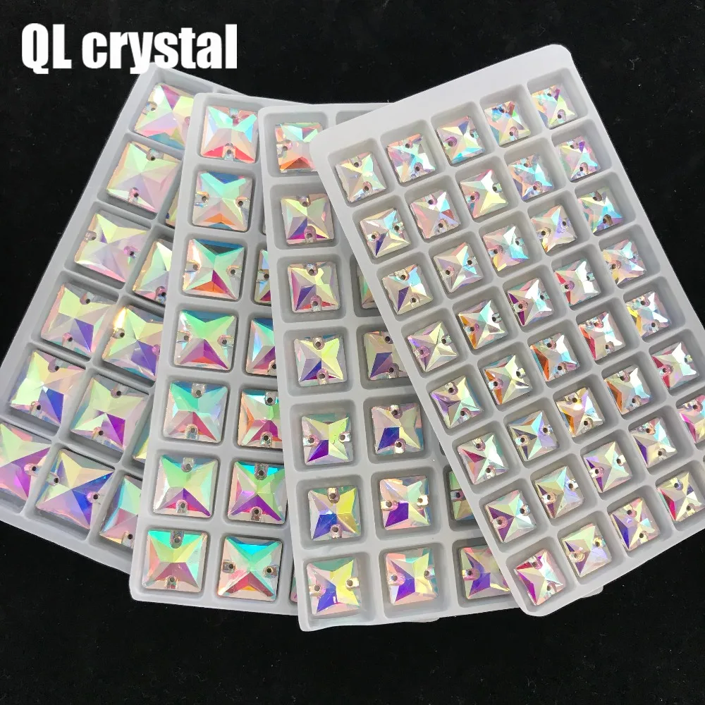 

QL Crystal Clear AB Crystal Glass Crystal Square Sew On Rhinestones for DIY Garment bags shoes material
