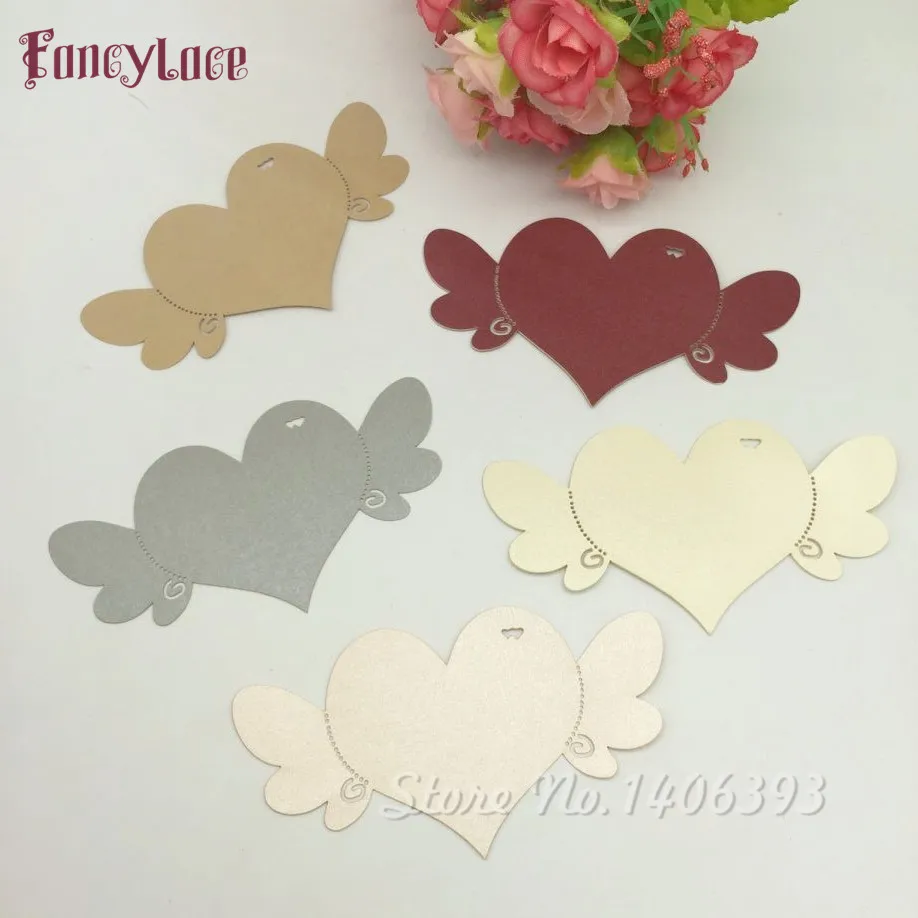 50pcs Diy Laser Cut Love Heart Wings Place Card Paper Wish Tree
