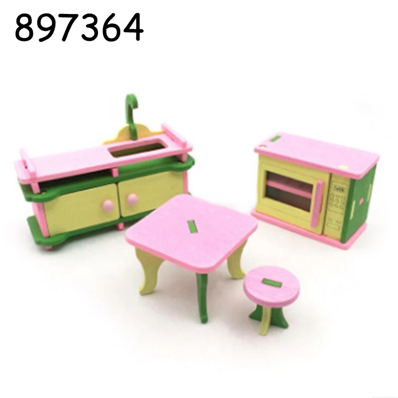 3D Деревянный миниатюрный набор мебели для спальни, милый мини кукольный домик, сборные наборы, подарок для детей, ролевые игры, игрушка в подарок - Цвет: 897364