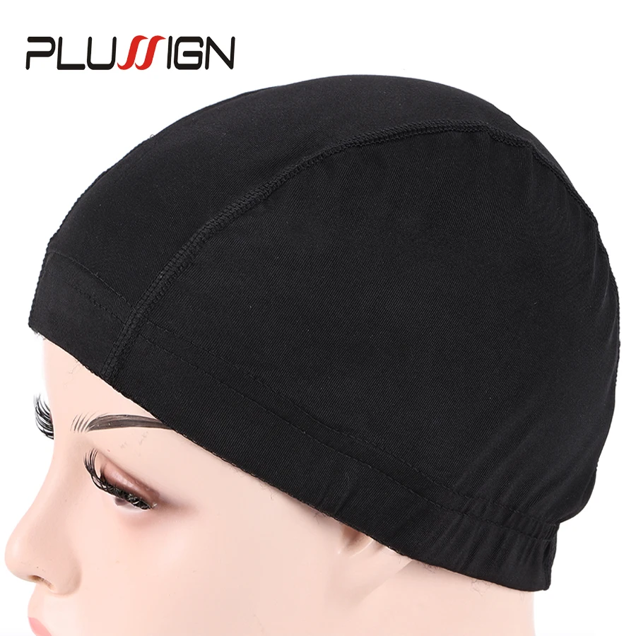 Plussign 1PC Wholesale Spandex Dome Cap For Wig Making Quality Strech Glueless Hair Weave Net Elastic Mesh Dome Cap Pack Black