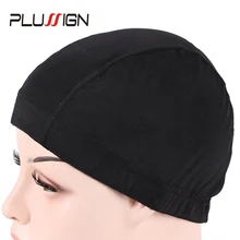 Plussign 1PC Wholesale Spandex Dome Cap For Wig Making Quality Strech Glueless Hair Weave Net Elastic Mesh Dome Cap Pack Black