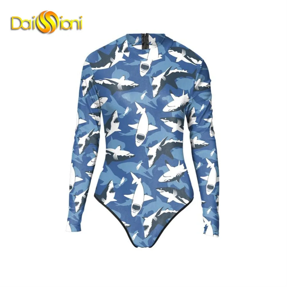 One Piece Shark Swimsuit Women Brazilian Long Sleeve Swimwear Push Up