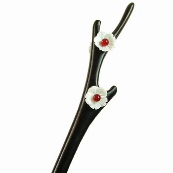 

Hand Carved Ebony Hair Stick Shell Flower Sticks Chinese Style Jewelry Hair Pin Wooden Hair Accessories Hair Fork WIGO0945
