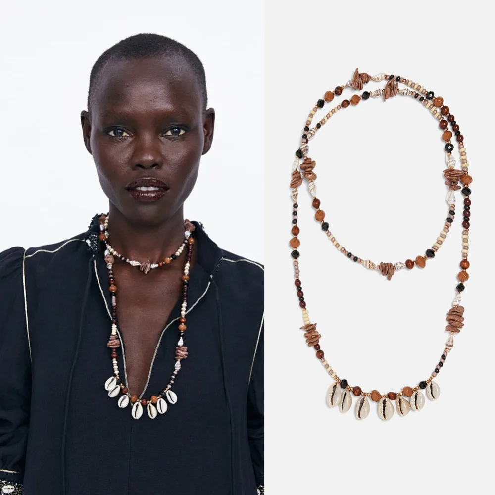

Girlgo za 2019 Trendy Women Statement Necklace Shell Pearl Stone Beaded Chain Choke Necklace Lady Pendant Jewelry Accessories