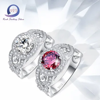 

Merthus 925 Sterling Silver Rings 3.5CT Lab-Created Garnet Promise Party Engagement Wedding Ring for Fashion Women Size 6 7 8 9