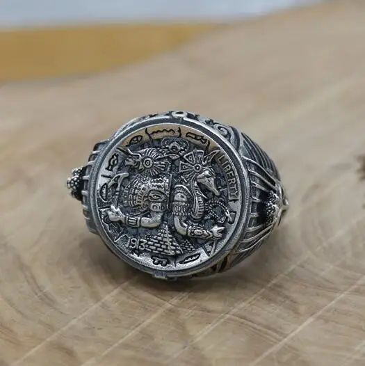 

100% 925 Silver Man Ring Vintage Sterling Silver Egypt Horus Anubis Ring Pure Silver Man Ring Resizable