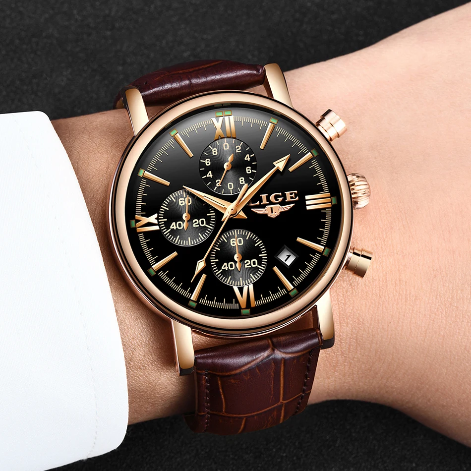 Reloj Hombre LIGE Роскошные мужские часы модный подарок хронограф кварц Рим цифровые
