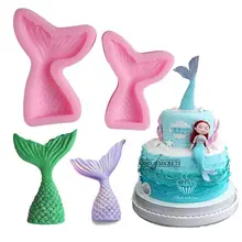 ISIX Christening Mermaid Tail Silicone Mold Fondant Cupcake Cake Decorating Baking Tools Handmade Soap Mold Fish Fork tail