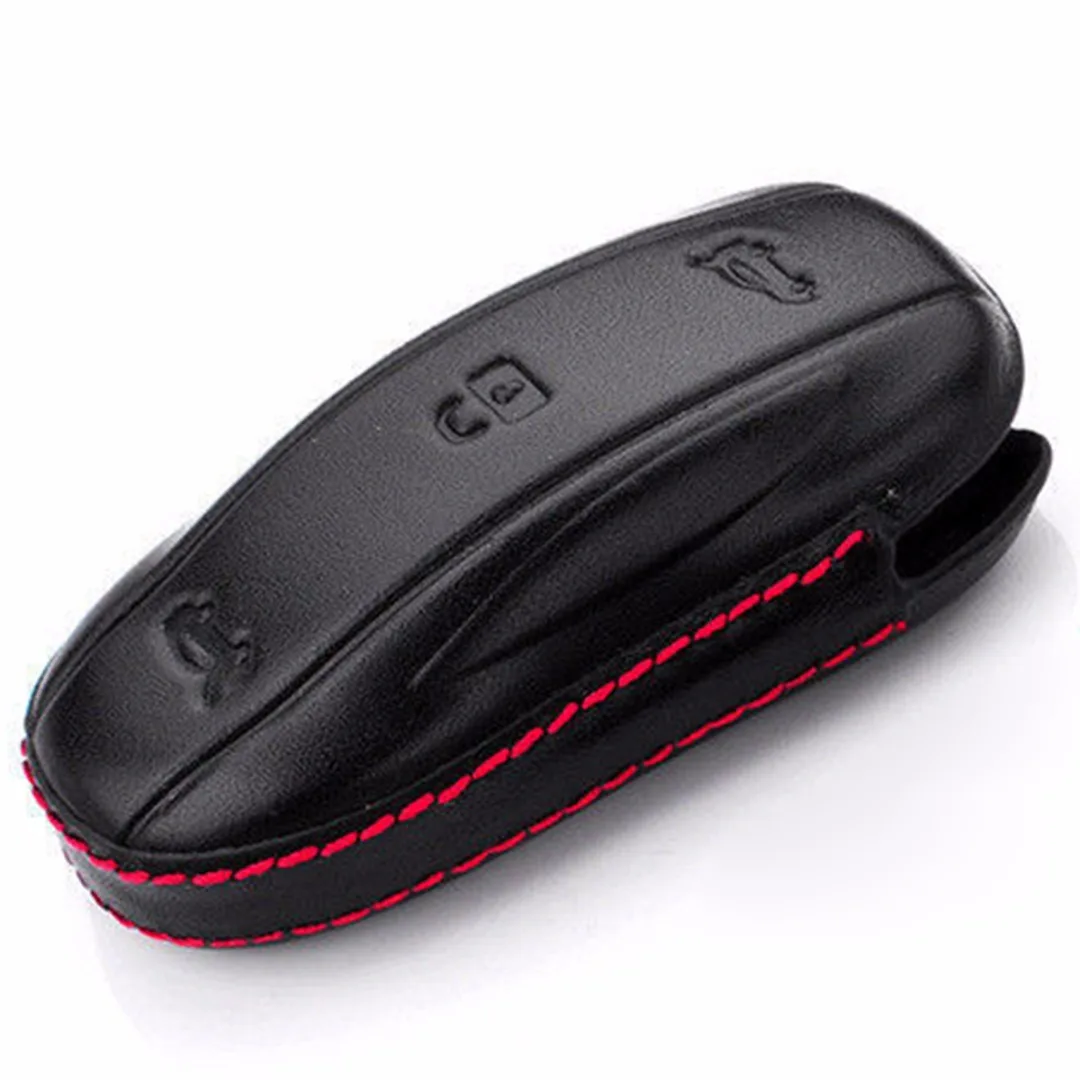 Black Leather Anti-drop Key Case  Holder For Tesla Model S Model X Automobile Remote Covers Shell Car Accessories Car-styling