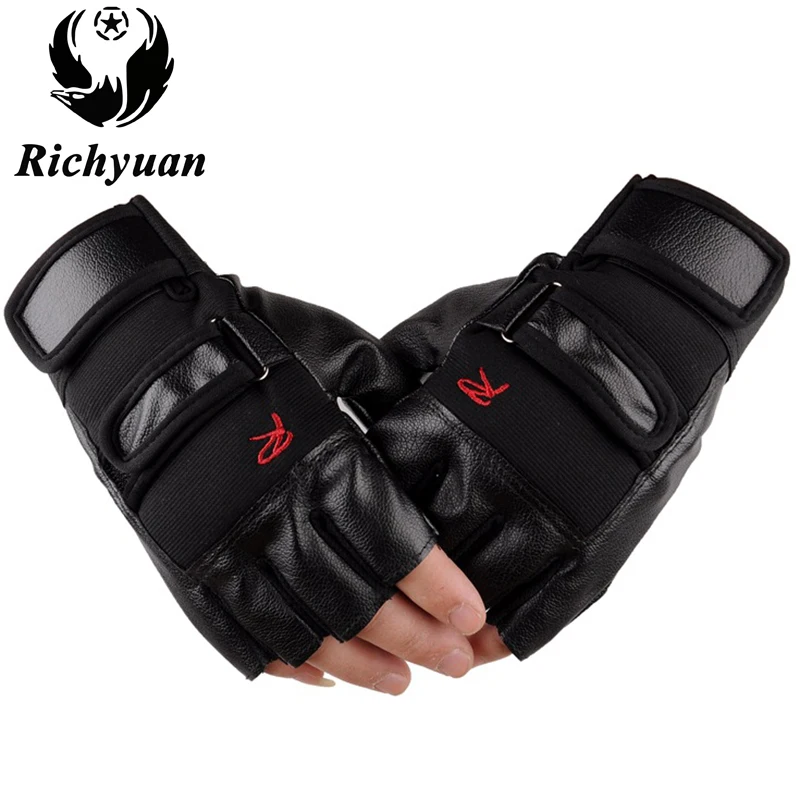 

Men Exercise Training Gym Gloves Tactical Fitness Half Finger PU Leather Gloves Body Building Weightlifting Ridding Gloves