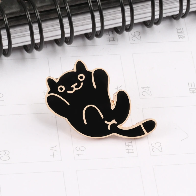 Black Cartoon Brooches Hat Crzay Cat Icons Enamel Pins Denim Clothes Shirts Lapel Pin For Men Cool Buckle Badge Accessories