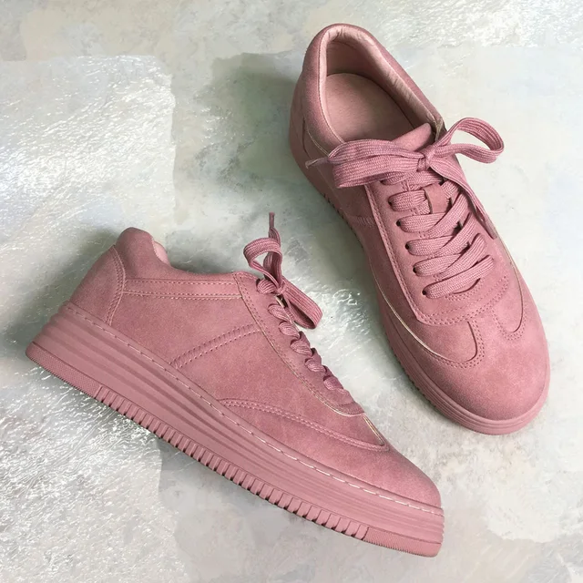 US $35.28 Teahoo Genuine Leather Women Sneakers Fashion Pink Shoes for Women Lace up White Shoes Creepers Pla