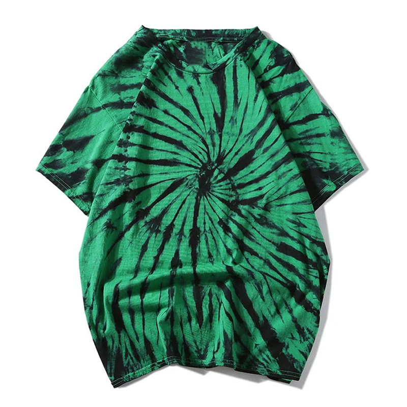 Мужская футболка Plegie Swirl Tie Dye, лето, круглый вырез, хип-хоп, футболки, футболки для мужчин, 5 цветов, Прямая поставка - Цвет: green black t shirt