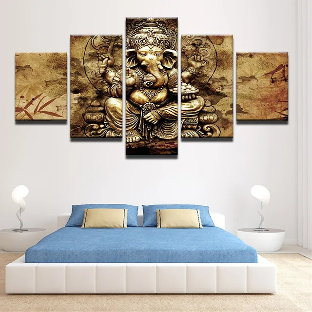 

Modern HD Printed Canvas Posters Home Decor 5 Pieces India Ganesha Paintings Framed Wall Art Elephant Trunk God Pictures PENGDA