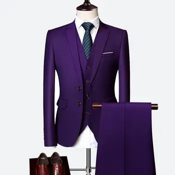 

2020 New Fashion Groom Wedding Dress Suits Men Slim Fit Tuxedo Casual Business Vest Suit with Pants in Men's Suits 6XL