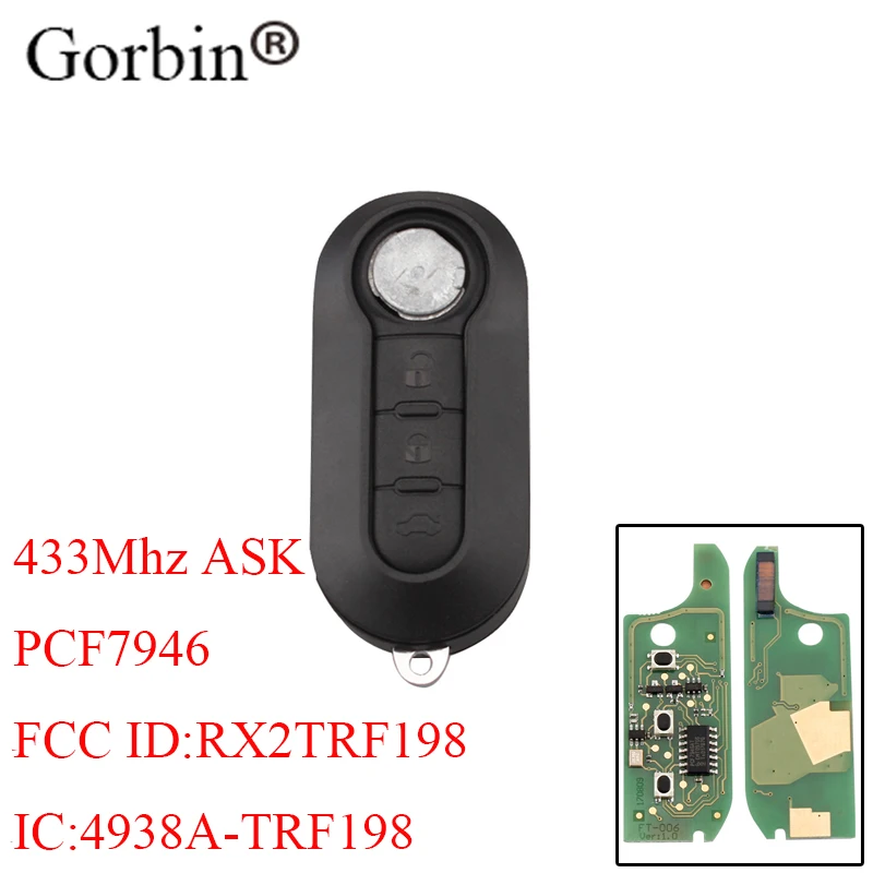 

GORBIN 3 Button Remote Key Fob 433MHz ID46 for Fiat 500L MPV Ducato for Citroen Jumper for Peugeot Boxer 2008-2015 RX2TRF198