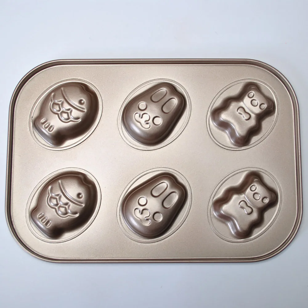 

GODWJ Cake Decorating Tools 6 Even Fish Rabbit Bear Shape Cake Mold Carbon Steel Non-stick Cartoon Baking Tray Baking Cake Mold