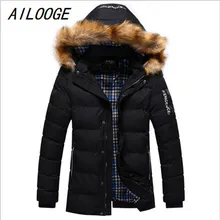 AILOOGE New Brand Clothing Winter Men Jacket Fashion Mens Winter Parka With Fur Hood Casual Warm Men’s Coats Thick Long Parkas