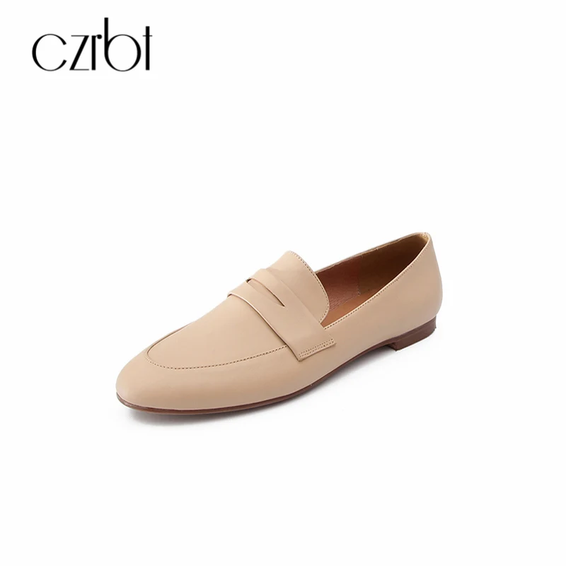

CZRBT 2018 Spring Autumn Handmade Genuine Leather Women Flats Casual Slip-On Shallow Loafers Shoes Comfortable Literature Flats