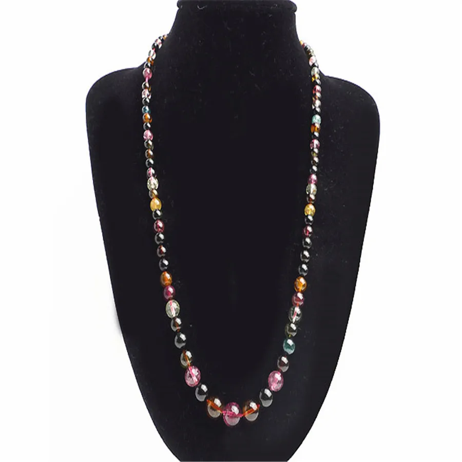 Подлинная натуральная красочные Турмалин Кварц цепочки и ожерелья круглые Кристальные бусины 4,5-10 мм для женщин цепи кулон AAAAA