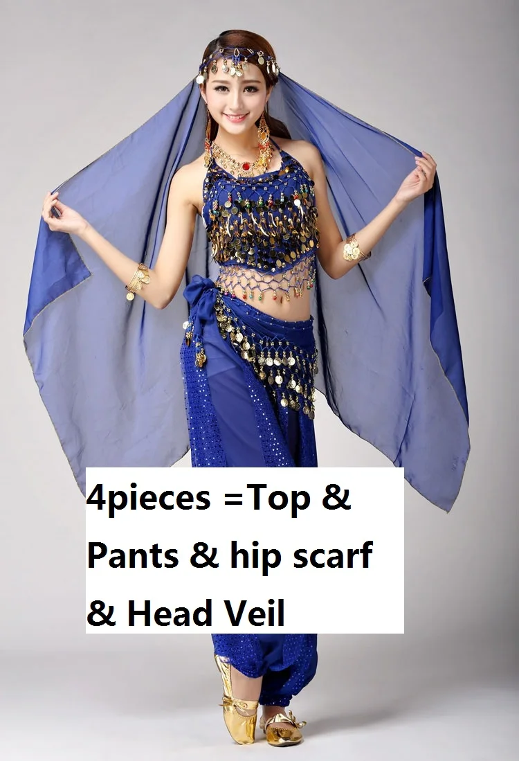 Женские брюки для танца живота, женские платья, костюм для танца живота, Красный Индийский Болливуд для танцев, костюмы для женщин и взрослых - Цвет: blue4pcs