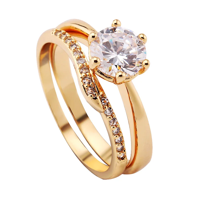 Trendy Women Bridal Sets Rings Gift Shiny Cubic Zirconia Ring Gold