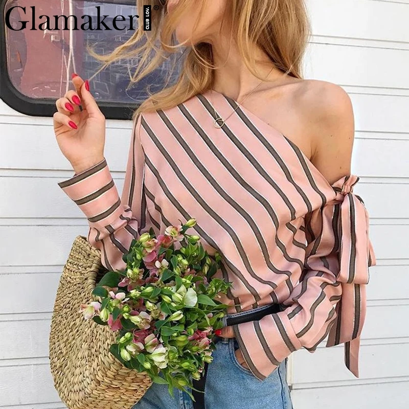 Женская шифоновая блузка в полоску Glamaker летняя Элегантная Повседневная Блузка