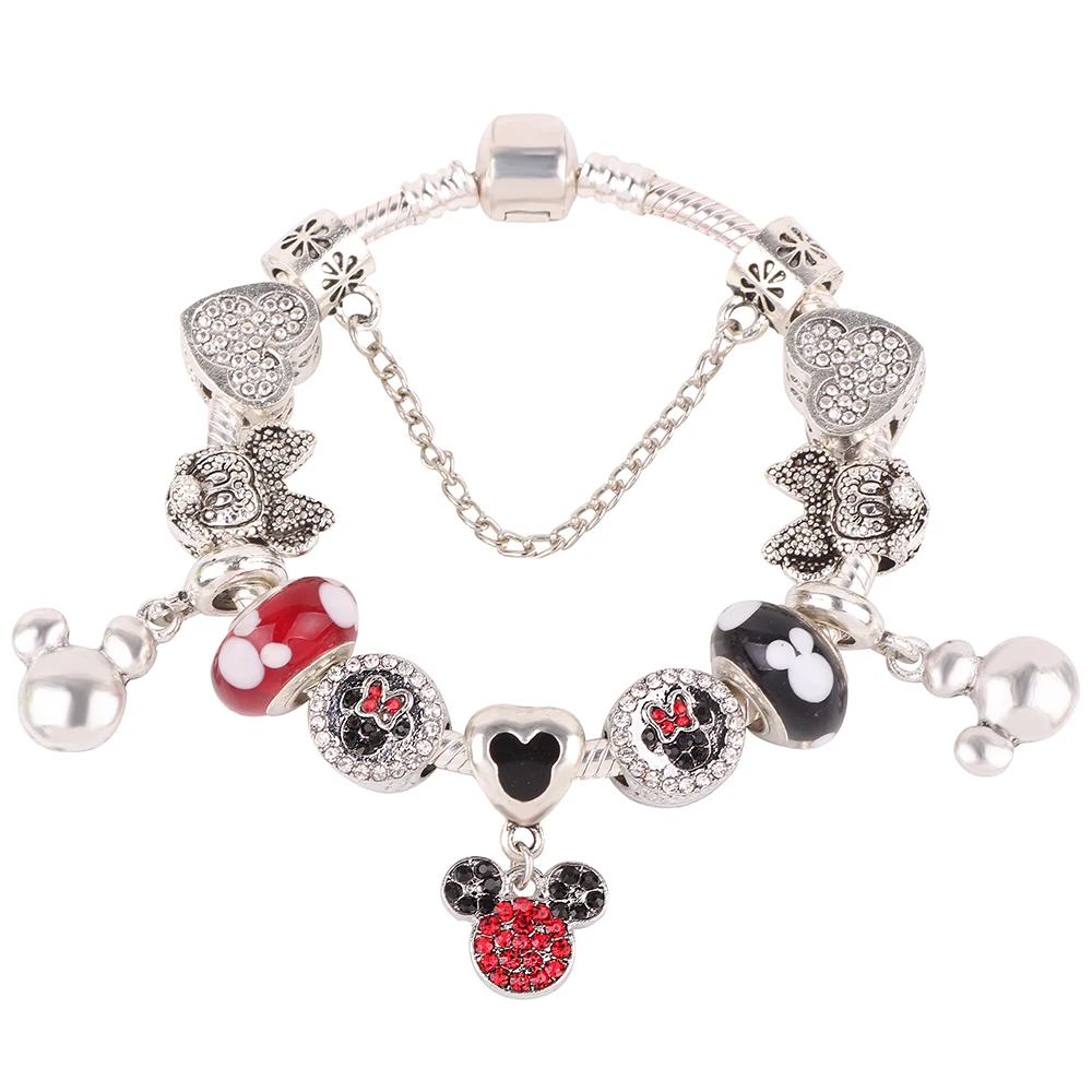 

Ranqin Dropshipping Mickey Minnie Charm Bracelet With Nice Marano Beads Fit Women Original Fine Bracelet For Kids Special Gift