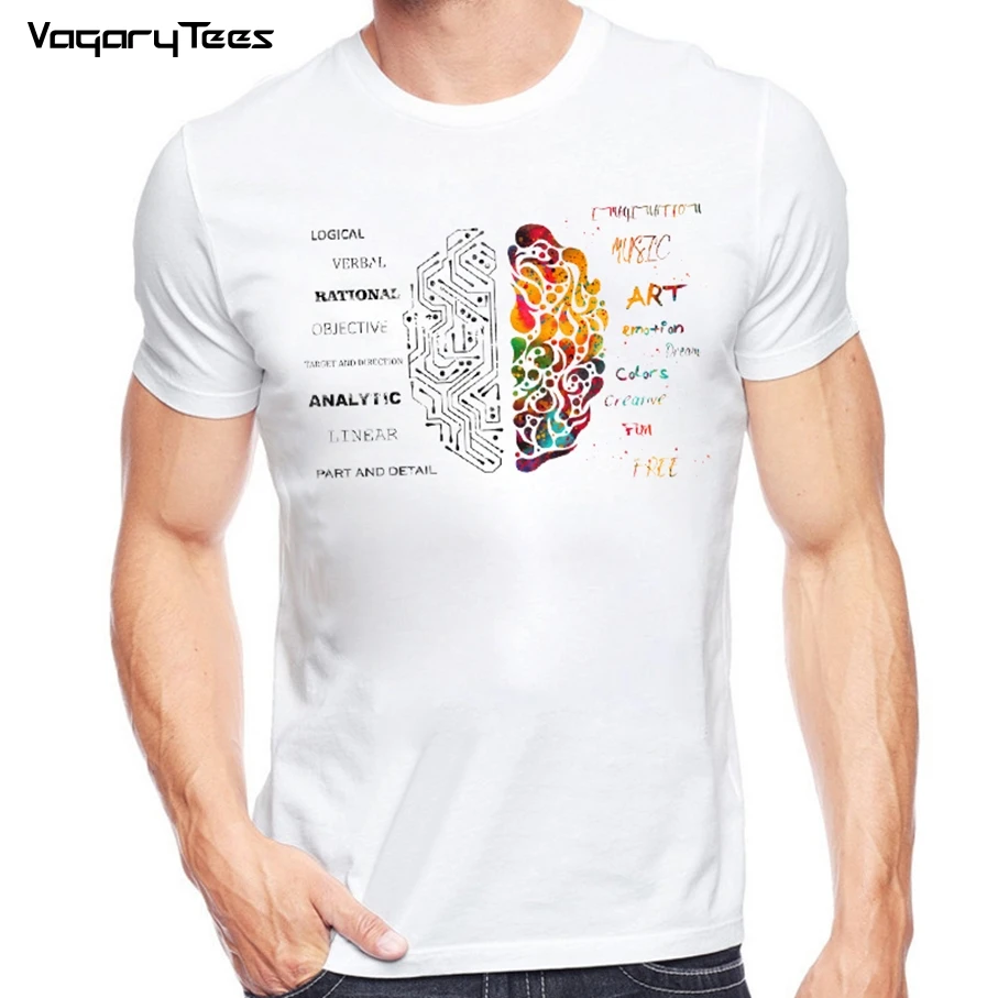 

New Left or Right Brain function button Men's T-shirt Short Sleeve Geek Tee shirts Fashion Streetwear Male Funny T shirts