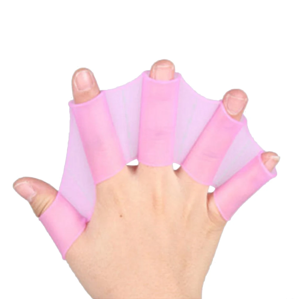 1 Pair Frog Silicone Hand Swimming Fins Handcuffs Flippers Swim Palm Finger MC889 - Color: Purple