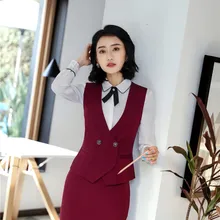 Официальный Стиль Униформа Весна Лето два предмета с жилетом и юбкой для женщин офисные наряды, блейзеры OL наборы плюс размер