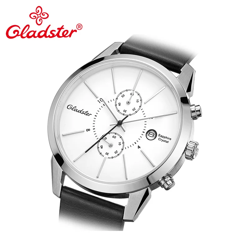 Gladster Japan MIYOTA OS11-3H часы с хронографом и календарем, сапфировое стекло, кожаные мужские наручные часы, водонепроницаемые мужские кварцевые часы