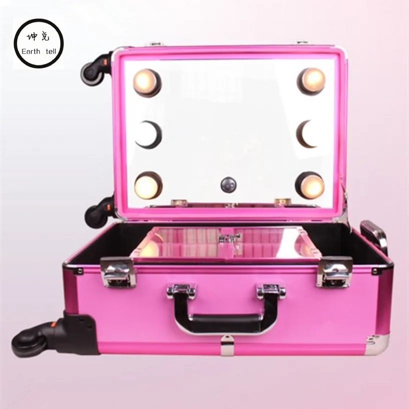 KUNDUI Aluminum frame profelssional makeup beauty Lighting Rolling Luggage travel trolley light make up case bag