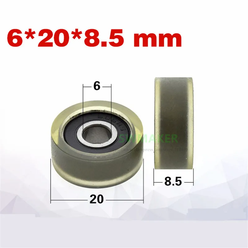 10 шт. 6*20*8 5 мм PU 606 подшипник покрытый полиуретановый шкив немой резиновый