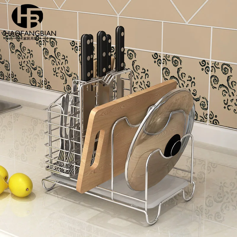 

304 stainless steel pot rack chopping block rack cutting board rack drain rack shelf chopping board rack vertical storage rack