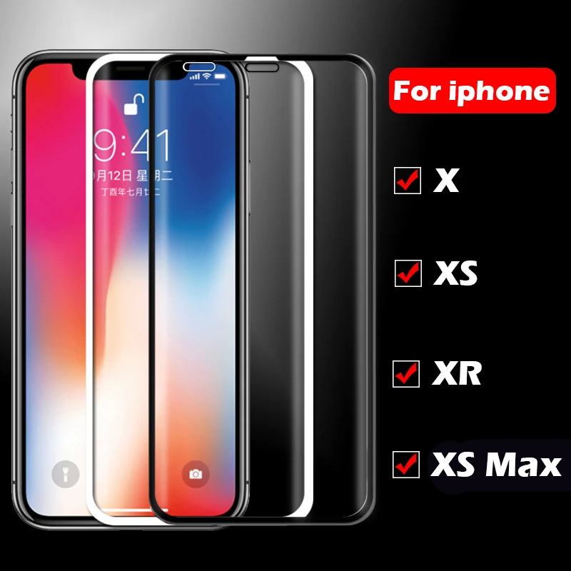 10D protective glass on the for iphone x xr xs max aphone i phone xsmas tempered glas tremp film screen protector full cover 9h