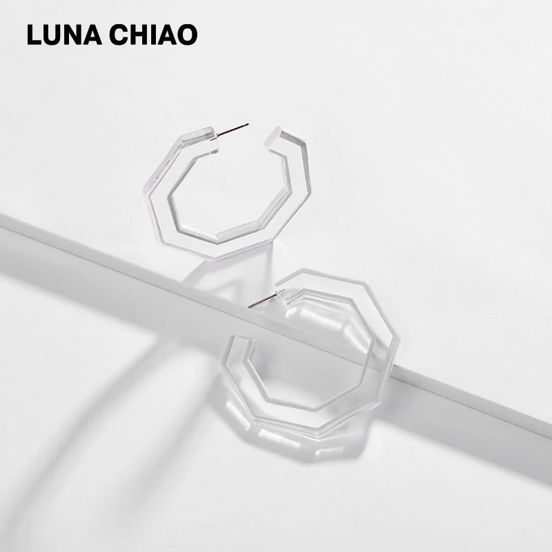 LUNA CHIAO, модные ювелирные изделия, Шестигранная форма, акриловые серьги-кольца, весна-лето, прозрачные полимерные серьги для женщин