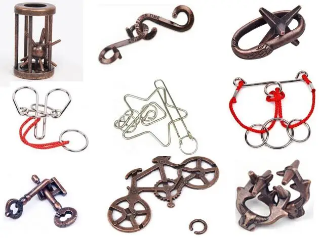 

9PCS Metal Wire Mixed Puzzle Set Traditional IQ Puzzles Game