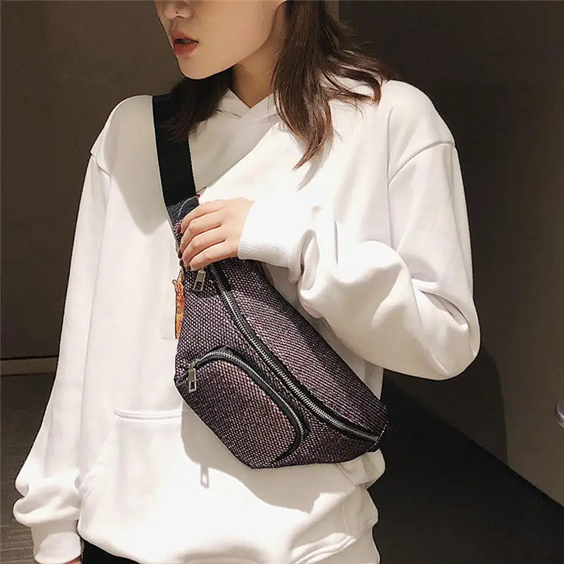 Fashion Neutral Outdoor Zipper Sequin Messenger Bag Sport Chest Bag Waist Bag bolso mujer sac a main bolsa feminina 40AP1210