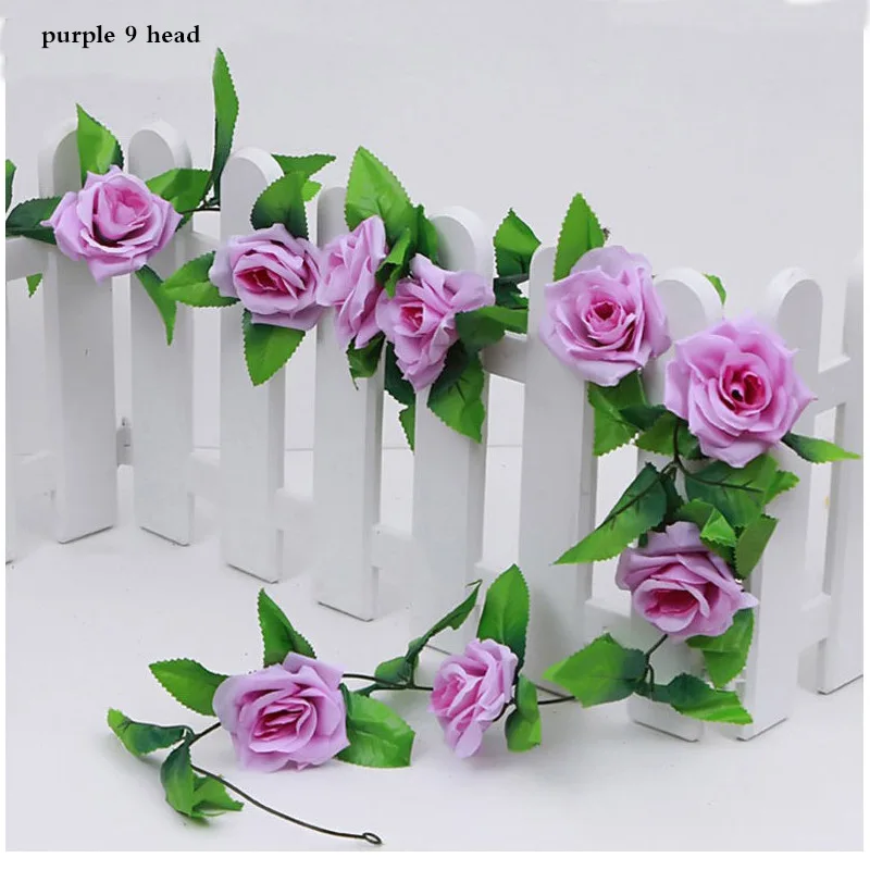 2,3 м шелк Вистерия искусственная Роза вино из плюща ротанга с зелеными листьями Настоящее прикосновение для украшения свадьбы стены Гирлянда для развешивания - Цвет: purple