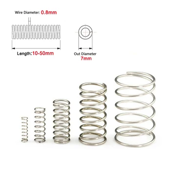 

10Pcs Compression Spring Wire Dia 0.8mm Outer Dia 7mm 304 Stainless Steel Non-corrosive Tension Spring Length 10mm-50mm