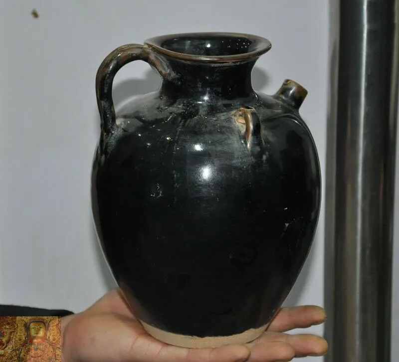 

wedding decoration 7"China Jizhou black glaze porcelain Wineware Zun Cup Bottle Pot Vase Jar Statue