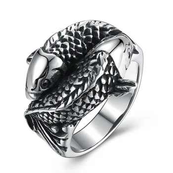 

Fashion Silver Color Crystal Superhero Black Two Fishs Animal Ring Men Cool Man Women Finger Ring Hiqh Quality Jewelry Size 8-12
