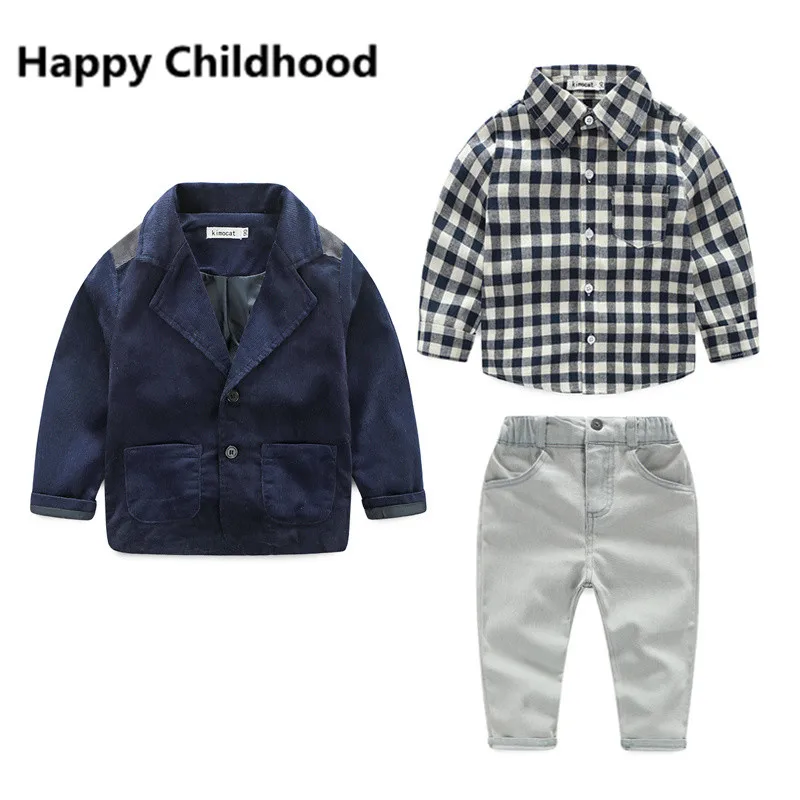

2017 Sprinig/Autumn Fashion Boys Clothes 3pcs gentleman boys clothing sets Coat+Long Sleeve Shirt +pants Kids Boy Clothing Set
