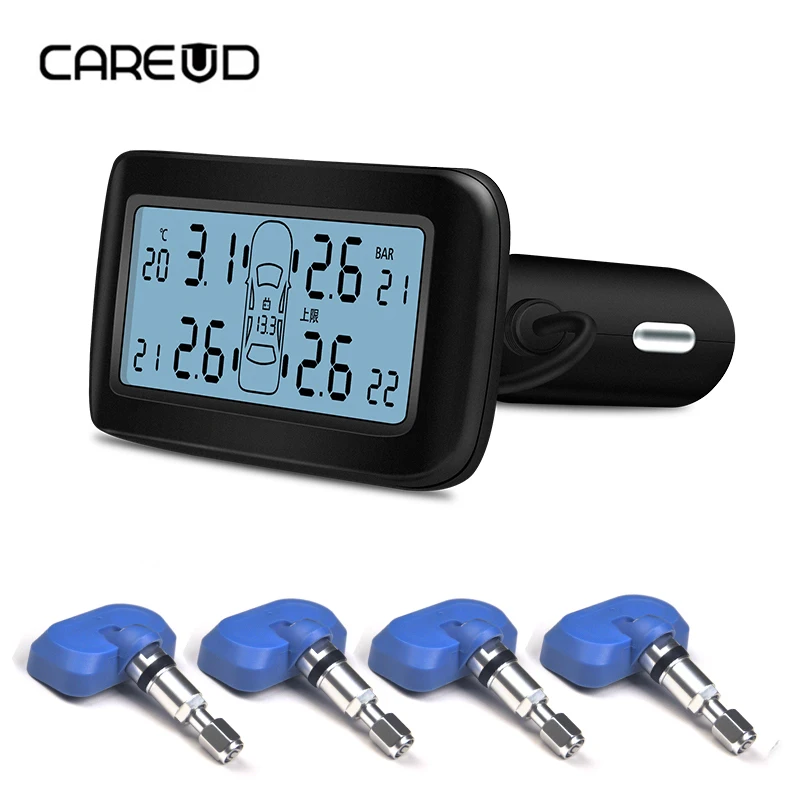 

CAREUD D30 Auto Car Wireless TPMS Tire Pressure Monitoring System with 4 Sensors LCD Display Monitor Cigarette Lighter Socket