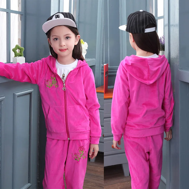 

Girls Clothing Sets Autumn Velvet Suit Teenage Student Spring Tracksuits Kids Zipper Hoodies Jacket+Pants Children Sports Wear