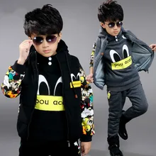 2016 children sweater three piece winter big Tong new cotton fashion printing with velvet suit for