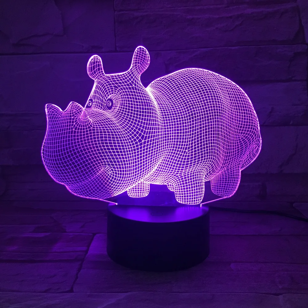 3d лампа гиппопопотама с USB 7 цветов сенсорный светильник для спальни атмосферное
