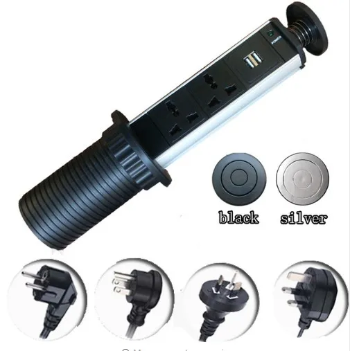 

USA/UK/EU/AU plug 1*led+3*universal power+2* charge USB Aluminum material silver/black cap Kitchen Socket,Free Shipping